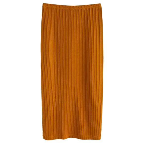 Used Camel Basic Plain Stretchy Ribbed Knit Split Skirt Maternity Option - Picture 2 of 8